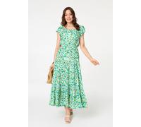 Izabel London Printed Cap Sleeve Lace Tier Maxi Dress - 16 - Green