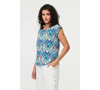 Izabel London Printed Cap Sleeve Relaxed Blouse Top - 14 - Blue