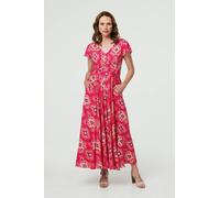 Izabel London Printed Cap Sleeve Ruched Maxi Dress - 14
