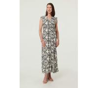 Izabel London Printed Cap Sleeve Tie Waist Maxi Dress - 14 - Cream