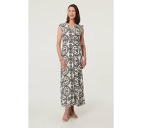 Izabel London Printed Cap Sleeve Tie Waist Maxi Dress In White White
