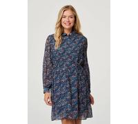 Izabel London Printed Collared Short Tie Waist Dress In Teal Teal 18