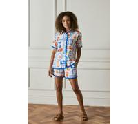 Izabel London Printed Contrast Trim Relaxed Shirt - Blue - 10