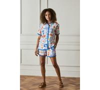 Izabel London Printed Contrast Trim Relaxed Shirt - Blue - 14
