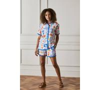Izabel London Printed Contrast Trim Relaxed Shirt - Blue - 10
