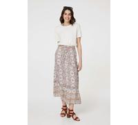 Printed Drawstring Waist Maxi Skirt Izabel London Beige 14