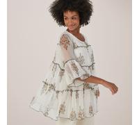 Izabel London Printed Elbow Sleeve Flutter Top WHITE SIZE 12