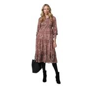 Izabel London Printed Empire Tiered Midi Smock Dress for Women UK with Puff Sleeves and semi Sheer Materials.
