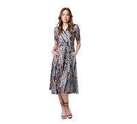 Printed Faux Wrap Front Jersey Midi Dress Izabel London Beige 16