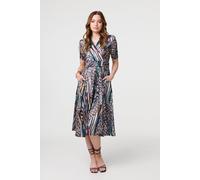 Izabel London Printed Faux Wrap Front Jersey Midi Dress In Beige Beige 8