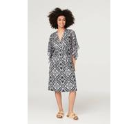 Izabel London Printed Flare Sleeve Midi Dress In Black Black 8