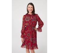 Izabel London Printed Frill Trim Knee Length Dress In Red Red 16