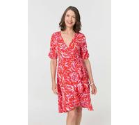 Izabel London Printed Frill Wrap Knee Length Dress - 14 - Orange