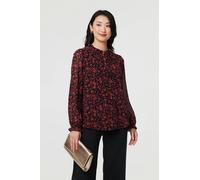 Izabel London Printed Frilled Tie Neck Blouse - 8 - Navy