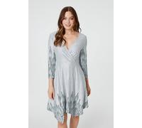 Izabel London Printed Hanky Hem Wrap Dress In Grey Grey 10