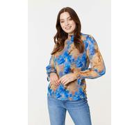 Izabel London Printed High Neck Long Sleeve Blouse for Women UK with Long Puff Sleeves and Shirred high Neck.