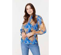 Izabel London Printed High Neck Long Sleeve Blouse In Blue Blue 12