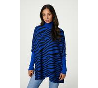 Izabel London Women's Printed High Neck Relaxed Knit Top in Blue | Size: S/M Izabel London Blue S/M