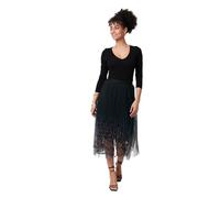 Izabel London Printed High Waist Mesh Layered Midi Skirt for Women UK with a semi Sheer Texture and midi Length. Black