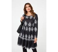 Izabel London Printed Knee Length Long Sleeve Dress In Grey Grey 16