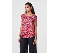 Izabel London Printed Lace Trim Cap Sleeve Blouse In Red Red 14