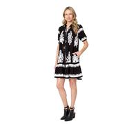 Izabel London Printed Lace Trim Relaxed Short Shirt Dress Made from 100% Viscose for Women UK with a v-Neck. Black
