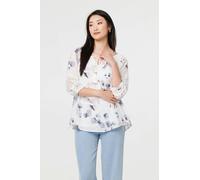 Izabel London Printed Lace Trim Tie Neck Bardot Blouse In Blue Blue