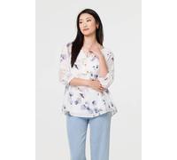 Izabel London Women's Printed Lace Trim Tie Neck Bardot Blouse in Blue | Size: 10 Izabel London Blue 10