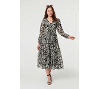 Izabel London Printed Layered Long Sleeve Maxi Dress - 12 - Black