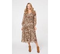 Izabel London Printed Layered Long Sleeve Maxi Dress In Brown Brown 14