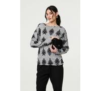 Izabel London Printed Long Batwing Sleeve Relaxed Top - Grey - L