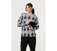 Izabel London Printed Long Batwing Sleeve Relaxed Top In Grey Grey XL