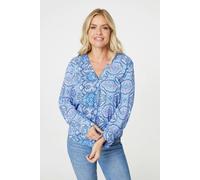 Izabel London Women's Printed Long Sleeve Blouse Top in Blue | Size: 12 Izabel London Blue 12