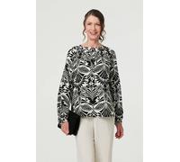 Izabel London Women's Printed Long Sleeve Button Front Blouse in Black | Size: 14 Izabel London Black 14