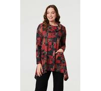 Izabel London Printed Long Sleeve Cowl Neck Tunic Top - 16 - Red