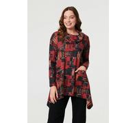 Izabel London Printed Long Sleeve Cowl Neck Tunic Top - 18 - Red