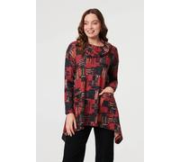 Izabel London Women's Printed Long Sleeve Cowl Neck Tunic Top in Red | Size: 10 Izabel London Red 10