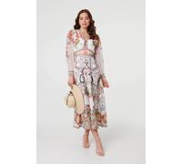 Izabel London Printed Long Sleeve Empire Maxi Dress In White White 18