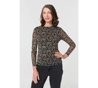 Izabel London Printed Long Sleeve Fitted Top - 12 - Black