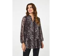 Izabel London Printed Long Sleeve Frilled Tunic Shirt - 14 - Black