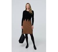 Izabel London Printed Long Sleeve Jumper Midi Dress Made from Viscose Blend for Women UK with a Knee Length Hem. Black