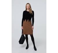 Izabel London Printed Long Sleeve Jumper Midi Dress Made from Viscose Blend for Women UK with a Knee Length Hem. Black