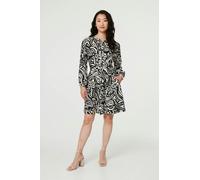 Izabel London Printed Long Sleeve Knee Length Dress - 10 - Black