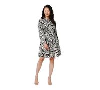 Izabel London Printed Long Sleeve Knee Length Dress for Women UK with a high Neck, a Skater Shape and Buttons.