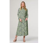 Izabel London Printed Long Sleeve Midi Shirt Dress for Women UK with a tie-up Waist, a Collar and Buttons.