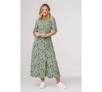 Izabel London Printed Long Sleeve Midi Shirt Dress In Green Green 10