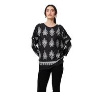 Izabel London Printed Long Sleeve Relaxed Top - Black - L