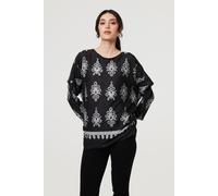 Izabel London Printed Long Sleeve Relaxed Top In Black Black XL