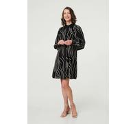 Izabel London Printed Long Sleeve Shirt Short Dress - 18 - Black