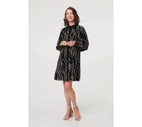 Izabel London Printed Long Sleeve Shirt Short Dress for Women UK with a Collar, Buttons and Shirred Cuffs. Black